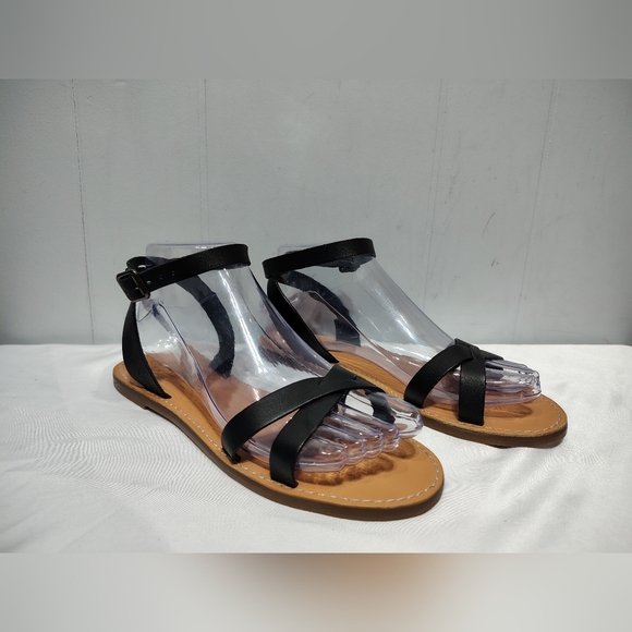 Madewell The Boardwalk Ankle Sandal Black Leather Crisscross Flat Size 7 - Picture 9 of 9